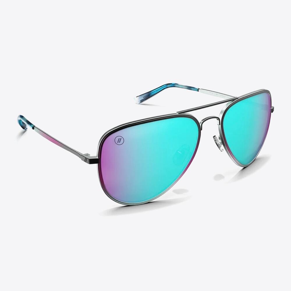 BLENDERS Black Metal Blue Mirror Ombre Lenses Aviators Sunglasses Sunnies Unisex